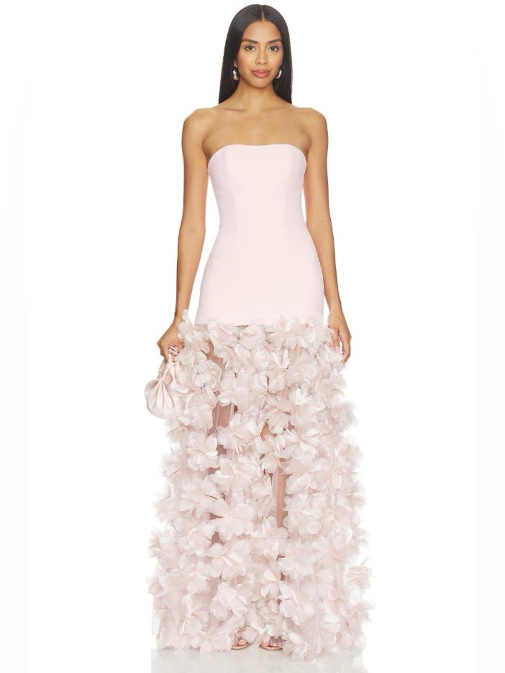 Bronx Banco Harper Blush 3D Floral Applique Illusion Strapless Bustier Gown NWOT